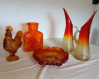 Orange Red Golden Art Glass Collection  Assorted Decorative Pieces