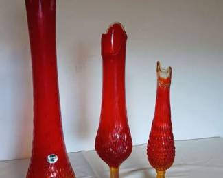 KanawhaStyle Red and Amberina Swung Glass Vases  Mixed Lot of Textured Pieces