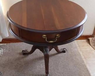Round End Table with Drawer  Classic Wood Pedestal Style