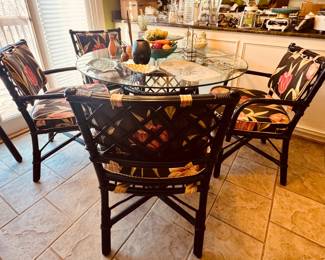 GLASS TOP RATAN DINING TABLE