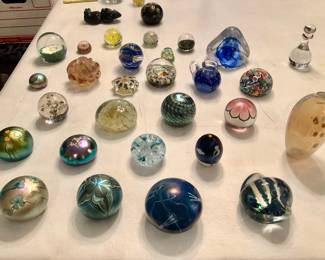 Excellent Collection of Studio Handmade Glass paperweights by Listed Glass Artists, many in Museums