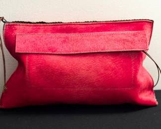 Pink Hair- on - Hide Leather Foldover Clutch