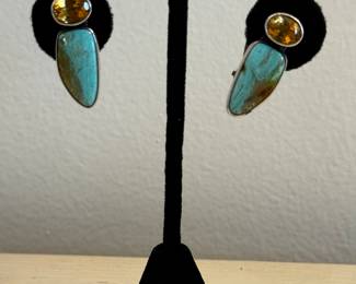 Artisan Sterling Silver Earrings with Turquoise Citrine