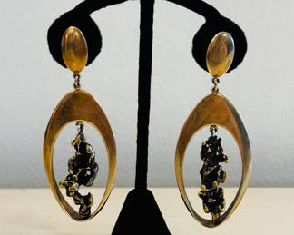 Vintage Brutalist Modernist Mixed Metal Dangle Earrings