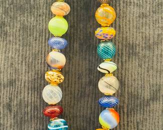 Hand Blown Mixed Murano Style Glass Bead Necklace