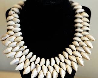 Hand - Carved Bone Spike Tribal Collar Necklace