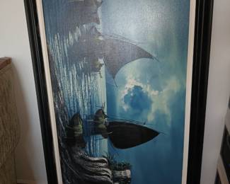 romantic fishing boat oversized painting greek?