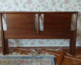 chinese wool floral rug 6 x 9 apx. mid century walnut headboard