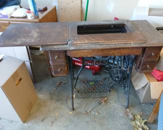 antique singer sewing table, iron base
