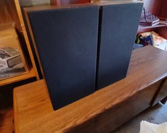 speakers, oak credenza