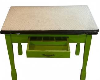 Baker's Table Painted Green with a Metal Top