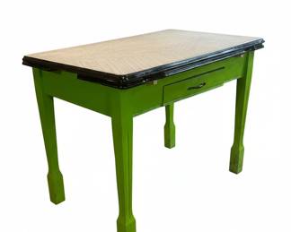 Baker's Table Painted Green with a Metal Top