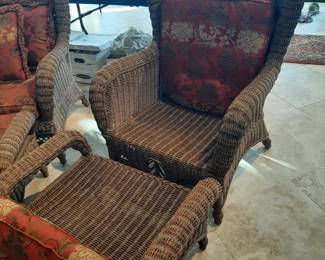 #71+#72  Wicker Chair w/Ottoman  30"Wx33"Dx42"H   $195 each