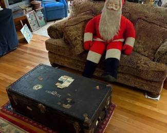 Large Plush Santa, Antique Trunk