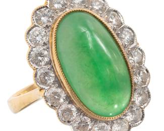 Jade, Diamond, 18k Yellow Gold Ring