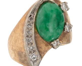 Jadeite Jade, Diamond, 14k Yellow Gold Ring