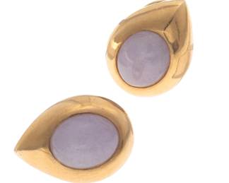 Pair of Jade, 14k Yellow Gold Ear Clips, Gump's