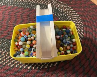 Basket full of vintage marbles