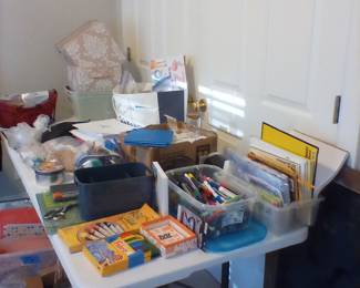 Kids markers, pens, pencils and note pads. Sidewalk chalk. Gift bags