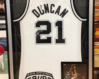 Tim Duncan signed, framed jersey.