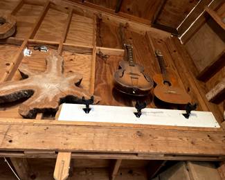 guitars, wood pieces, guitar hangs
