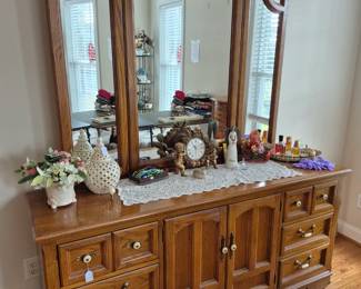 Triple oak dresser with mirror
