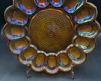 Indiana glass devil egg tray. HiBid link: https://modestlambestatesales.hibid.com/