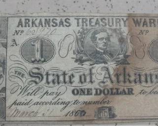 1860's Arkansas $1.00 Treasury Warrant 