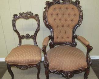 Early Parlor Set w/Carved Birds