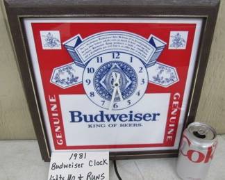 1981 Budweiser Clock - Lights Up & Runs