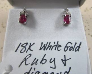 18K White Gold Ruby & Diamond Earrings
