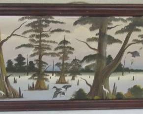 1950's Joe Marshall Painting - 3 Ducks on Reelfoot Lake - Signed on Front & Back - Size: 16" x 42"
