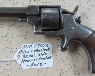 Rare Mid 1800's Allen & Wheelock .32 Caliber Side Hammer Revolver