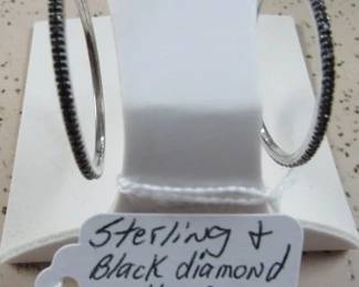 Sterling & Black Diamond Hoop Earrings