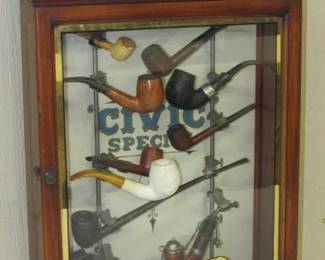 Antique Civic Special Pipe Store Display Case w/Pipes