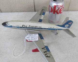 1960's Tin Friction Pan American Toy Airplane 