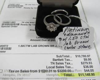 Platinum & Genuine Diamond Ring Set w/1.50 ctw Lab Grown Center Stone - Bought at Robert Irwin Jewelers in 2020  - Total Price $11,148.90