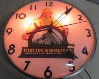 1950's Pilot Life Insurance Clock - Lights Up & Runs
