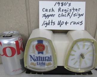1980's Natural Light Beer Cash Register Topper Clock & Sign - Lights Up & Runs