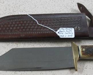 Stag Handle Bowie Knife w/Sheath - SFE Cutlery - Made in 2013