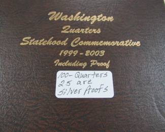 Washington Quarters Album - 100 Quarters Total - 25 Are Silver Proofs