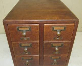 Oak 6 Drawer Card File Cabinet