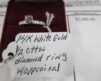 14K White Gold Diamond Ring w/Appraisal 