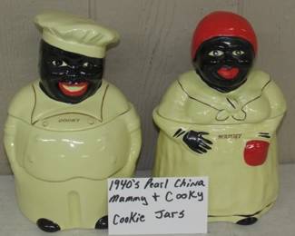 1940's Pearl China Mammy & Cooky Cookie Jars