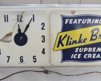 1950's - 1960's Klinke Bros. Ice Cream Clock - Runs but doesn't light up