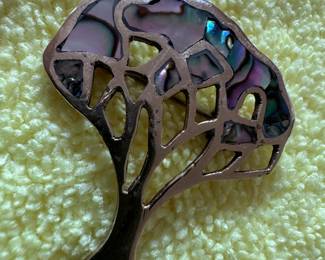 Alpaca Silver Inlay Abalone Mother of Pearl Tree of Life Pendant Brooch Pin