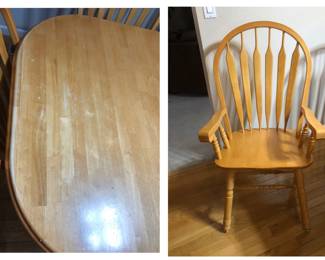 * PRE-SALE Great Oak Farmhouse Table is pictured with the 2 leaves in it. These are “Hidden Leaves-Underneath” when not used) Includes the 8 Chairs. 70 inches Long withOUT the 2 X 12 inch Leaves x 40.5 inches Wide x 29 inches Tall $425.