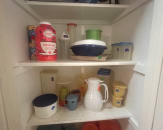 Vintage Tupperware, canister sets in orange and blue
