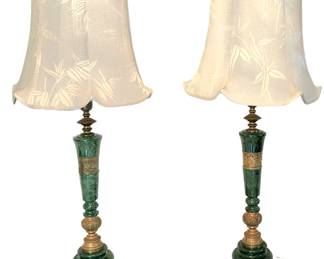 great pair marble & brass lamps 