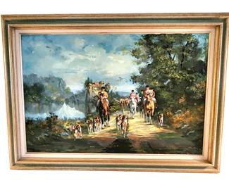 vintage fox hunt oil painting 